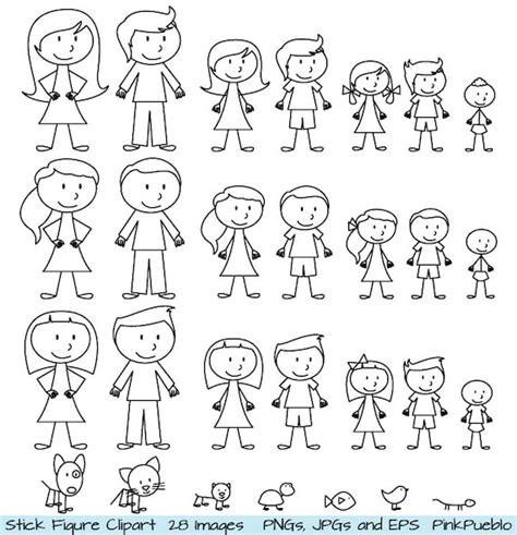 Stick Figure Clipart Clip Art Stick People Family and Pets - Etsy