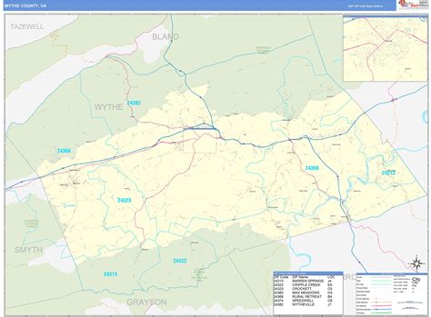 Wythe County, VA Zip Code Wall Map Basic Style by MarketMAPS - MapSales