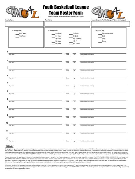 Printable Basketball Roster Template - Printable Calendars AT A GLANCE