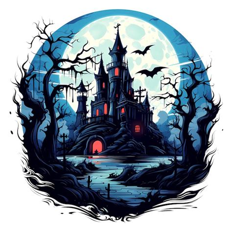 Premium AI Image | Spooky castle in spooky forest under full moon ...