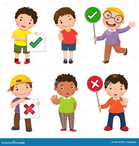 Set of Boys Holding and Doing Right and Wrong Signs Stock Vector ...