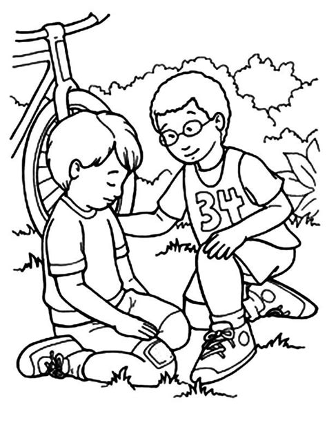 Kindness, : Kindness Helping Friend Falling from Bike Coloring Pages ...