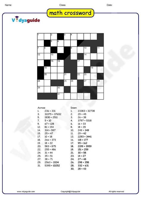 Maths Crossword With Answers