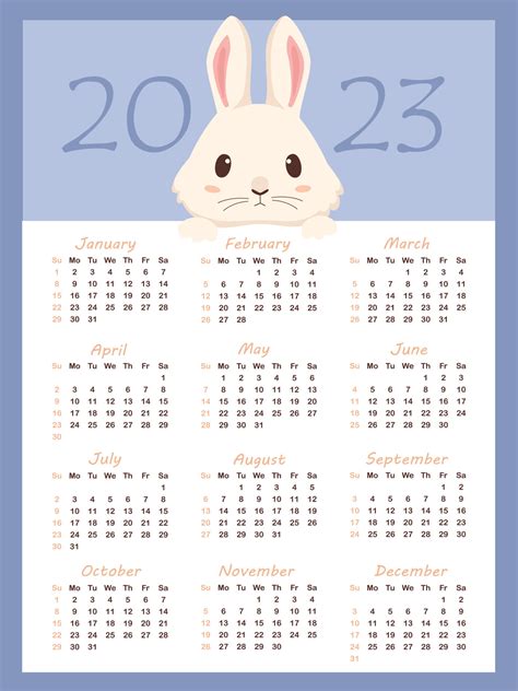 calendario 2023 con signo del zodiaco, año del conejo, con lindo conejo ...