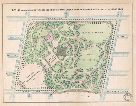 1868 Vaux and Olmstead Map of Fort Greene Park Brooklyn New York ...