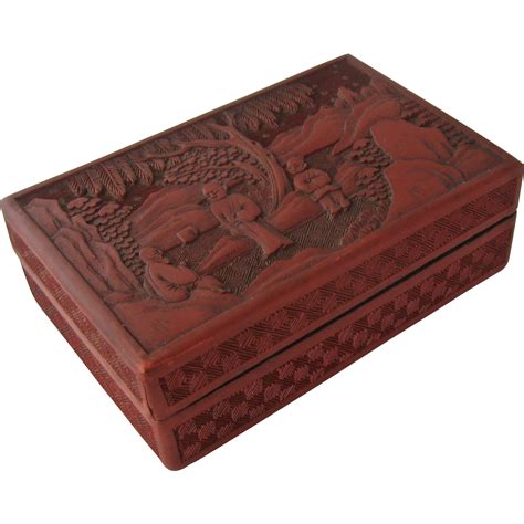 Old Chinese Carved Cinnabar Lacquer Box from mendocinovintage on Ruby Lane