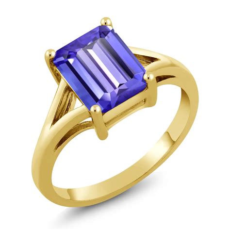 2.30 Ct Emerald Cut Blue Tanzanite 18K Yellow Gold Plated Silver Ring-in Rings from Jewelry ...