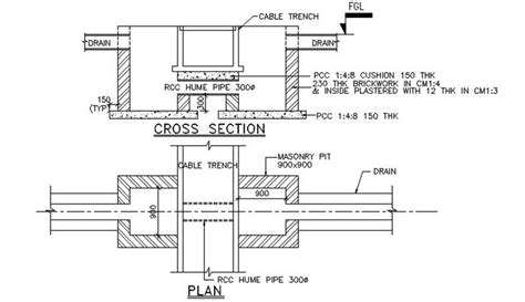 RCC Hume Pipe Connection With Drainage Box AutoCAD Drawing DWG File - Cadbull | Autocad drawing ...