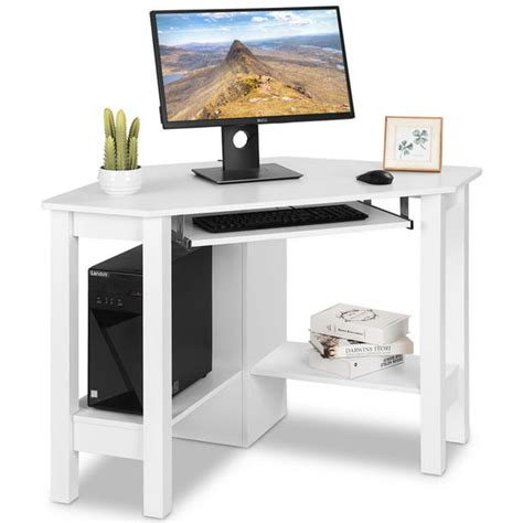 Costway Wooden Corner Desk With Drawer Computer PC Table Study Office ...