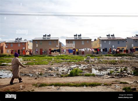 Cape Town South Africa - Washing hangs behind a newly developed RDP housing project in Langa ...