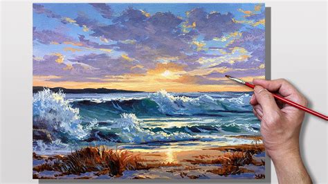 Acrylic Painting Seashore Sunset - YouTube