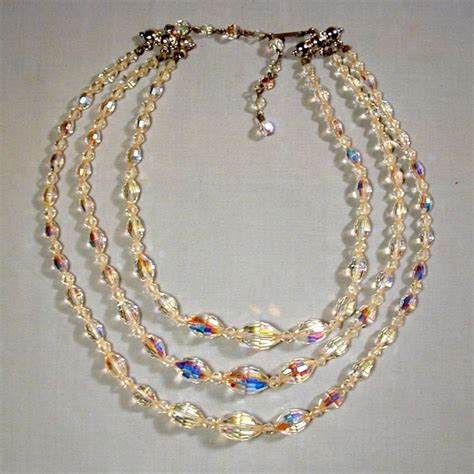 Vintage Aurora Borealis Austrian Crystal Necklace 3 Strands w/ from ...