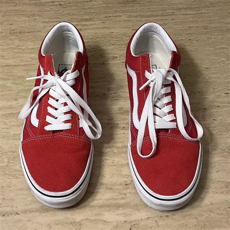 Red Old School Vans! Size 9.5 Worn a couple... - Depop