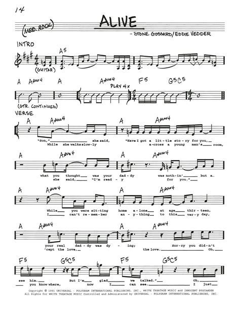 Alive by Pearl Jam Sheet Music for Real Book – Melody, Lyrics & Chords at Sheet Music Direct