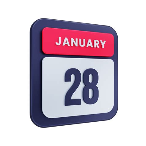 January Realistic Calendar Icon 3D Illustration Date January 28 ...