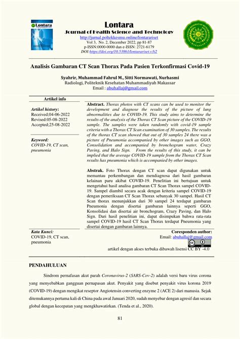 (PDF) Thorax CT Scan Image on Covid-19 Confirmed Samples