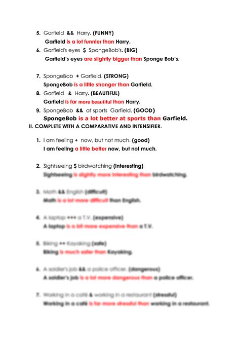 SOLUTION: Intensifiers with comparative adjectives exercises - Studypool