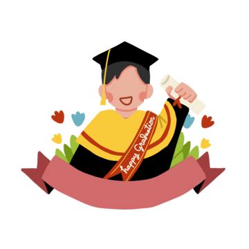 Male Graduation Character With Red Ribbon, Graduation, Wisuda, Happy Graduation PNG Transparent ...