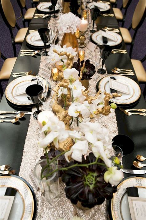 25 Glamorous Gold Wedding Party Decoration Ideas For Wedding Inspiration | Black gold wedding ...