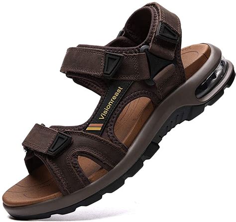 Visionreast Men Sandals Leather Open Toe Outdoor Hiking Sandals Air ...