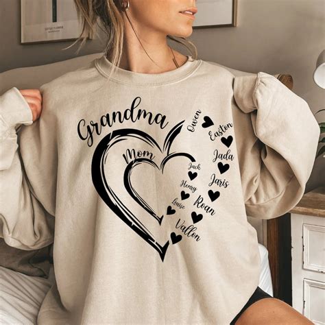 Custom Grandma Heart Sweatshirt, Grandma Shirt, Grandma Heart With Kidnames, Custom Grandma With ...