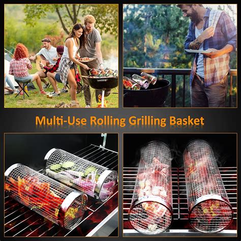 Rolling Grilling Basket, 2 PCSGrill Basket BBQ Grill Basket, Stainless ...