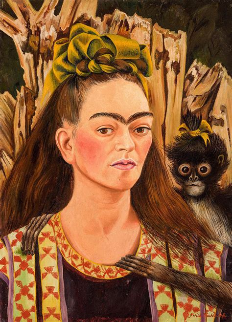 Self-portrait with monkey, 1938 Photograph by Frida Kahlo - Pixels