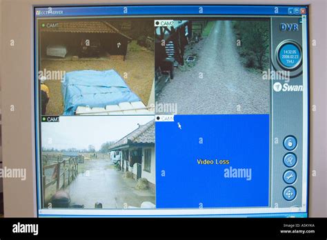 CCTV security camera screen showing three active cameras Stock Photo ...