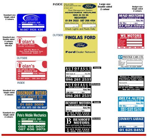 Service reminder stickers for vehicles