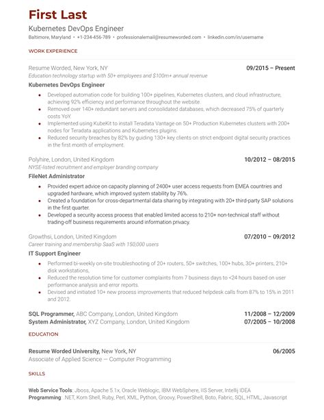 Kubernetes DevOps Engineer Resume Example for 2023 | Resume Worded