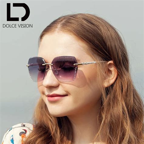 DOLCE VISION Luxury Gradient Sunglasses Women Rimless Metal Leg Sun Glasses For Women ...