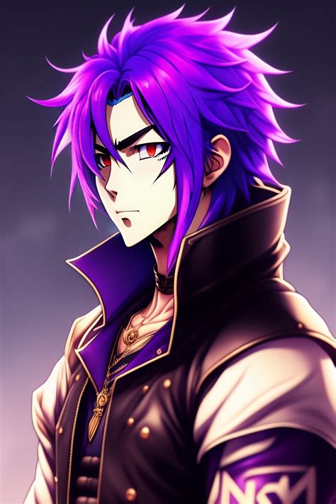 Lexica - Purple hair anime guy, badass, no expression, no emotion, no background, anime style, manga