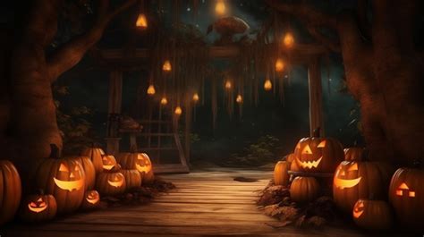 Spooky Halloween Scene 3d Render Of Jackolantern Pumpkin Donning Witch Hat And Bat Against A ...