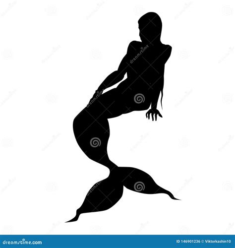 Silhouette Of Mermaid Isolated On White Background. Vector Black And White Illustration. Stock ...