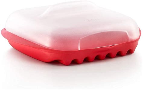 Microwave Bacon Maker/Cooker with Lid, 11.02" L x 9.8" W x 2.3" H, Red ...