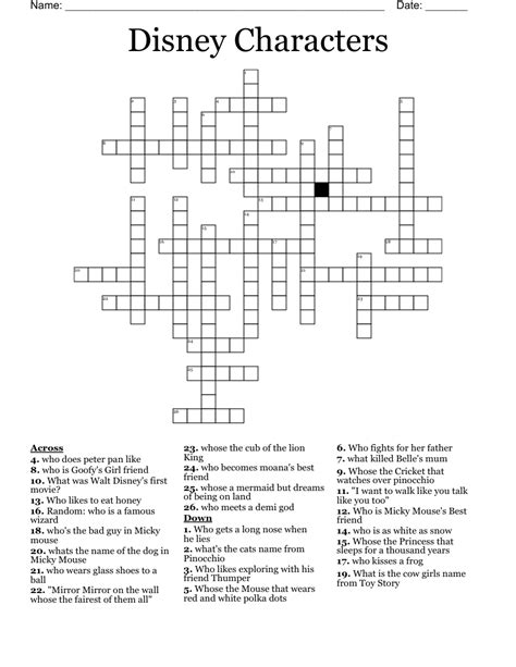 Disney Crossword Puzzles Printable - Printable Word Searches