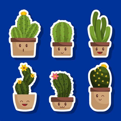 Cute Cactus Sticker Set 15311819 Vector Art at Vecteezy