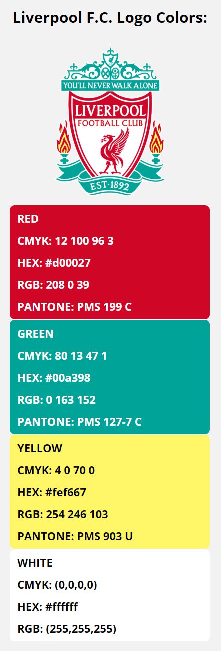 Liverpool F.C.Color Codes. Hex, RGB, CMYK, and Pantone