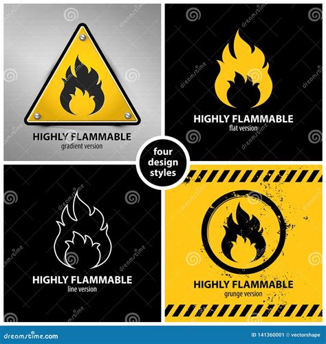 Set of Highly Flammable Warning Symbols Stock Vector - Illustration of label, instruction: 141360001