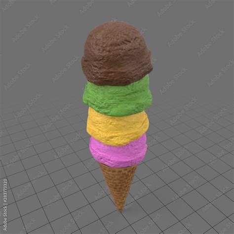 Stylized ice cream scoops with cone Stock 3D asset | Adobe Stock