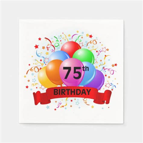 75th Birthday Balloons Banner Napkins | Zazzle.com