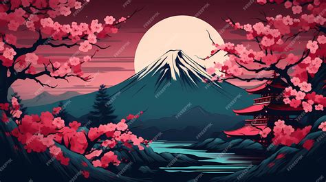 Premium Photo | Handdrawn cartoon beautiful illustration of Mount Fuji scenery in Japan