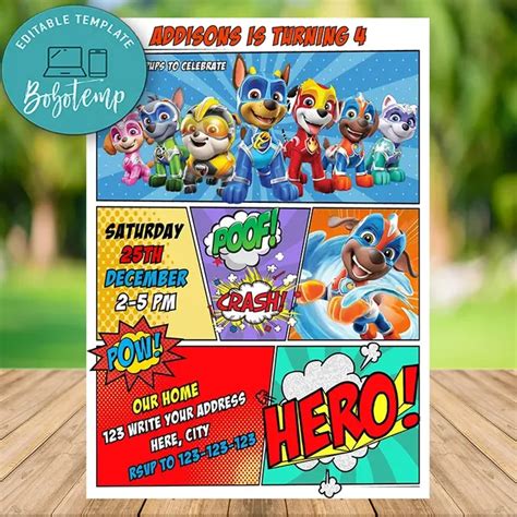 Editable Superhero Paw Patrol Party Invitations Instant Download Bobotemp | lupon.gov.ph