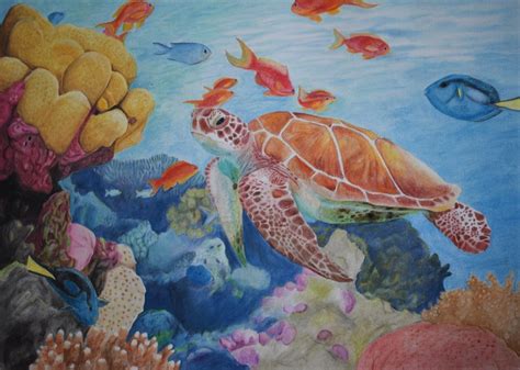 Underwater Scene, coloured pencil, 50x70 cm : Art