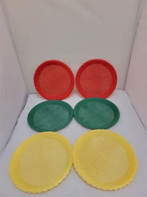 6 VINTAGE PLASTIC Woven Paper Plate Holder Picnic Rattan Basket Weave $29.99 - PicClick