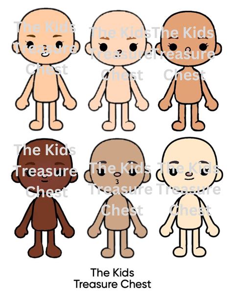 Inspired Toca Boca 2 Pages Paper 6 Skin Tones and 6 Hairs 6 Dolls and 6 Hairs / Printable ...