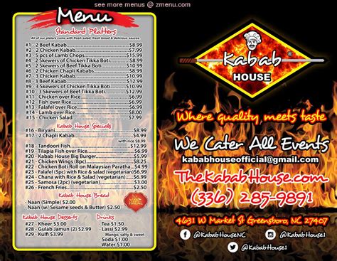 Menu at Kabab House fast food, Greensboro