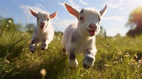 Premium AI Image | Two baby goats playing in the green field