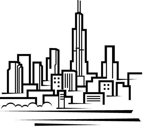 Chicago Skyline Line Art : Skyline Chicago City Silhouette Outline ...