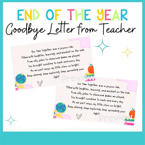 Teacher Goodbye Letter to Kids Teacher End of (Download Now) - Etsy